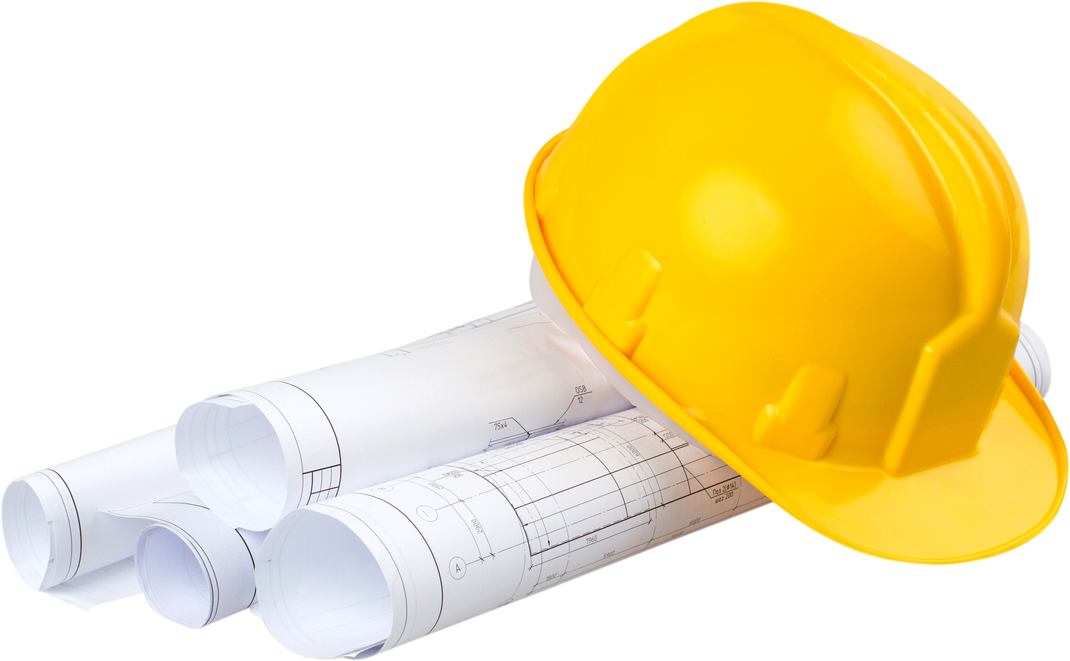 Construction Plans and Safety Helmet 